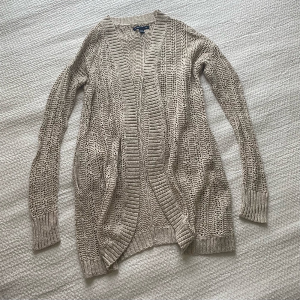 DONATING SOON AE Beige Tan Holey Cardigan